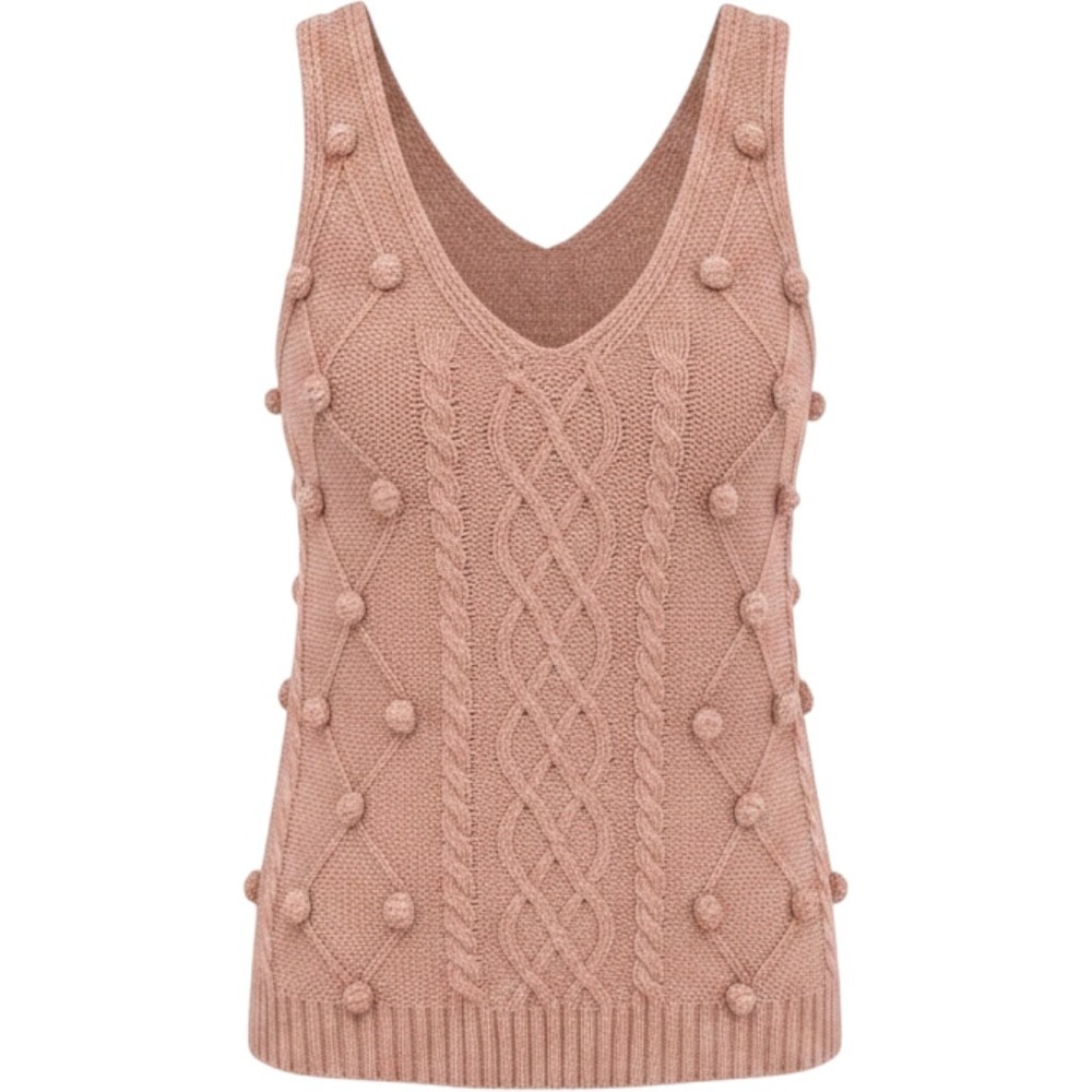 Blu‎ Pepper Cable Knit Pom Pom Tank Womens M Pale Pink Coquette Boho Feminine
